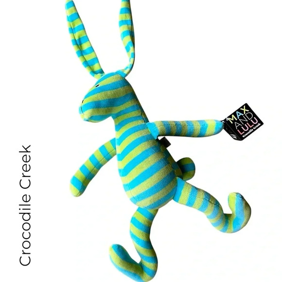 NWT CROCODILE CREEK MAX & LULU BLUE & GREEN STRIPE RABBIT | 11 INCHES SITTING - Picture 1 of 6